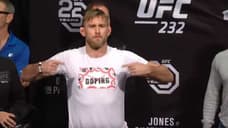 Alexander Gustafsson Taunts Jon Jones With Doping Shirt At UFC 232 Weigh-In