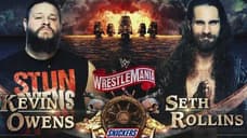 Kevin Owens Leaps From The Top of The WRESTLEMANIA Sign To Put An End To Seth Rollins