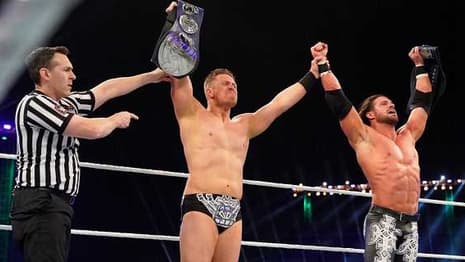 The Miz And John Morrison Have A Moment After Winning SMACKDOWN Tag Team Titles At SUPER SHOWDOWN