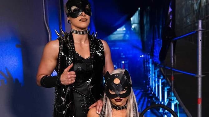 Liv Morgan And Rhea Ripley Share A Closer Look At THE BATMAN-Inspired Ring Gear From WRESTLEMANIA