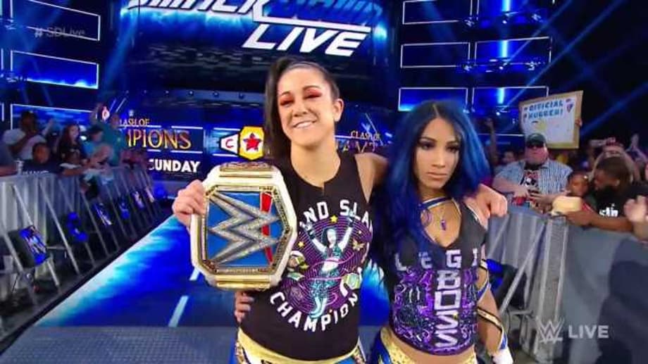 Bayley And Sasha Banks Take Out Charlotte Flair With A Steel Chair On SMACKDOWN LIVE