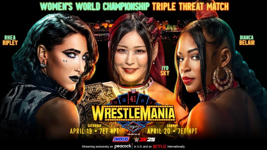 Iyo Sky vs. Bianca Belair vs. Rhea Ripley Women's World Title Triple Threat Added to WWE WrestleMania 41
